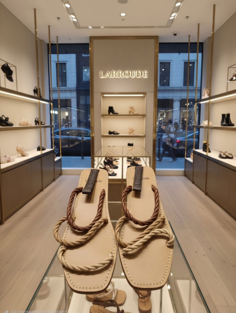 Larroude Santorini Flat Sandals Multi Neutral Leather Rope Style Size 7.5 $595